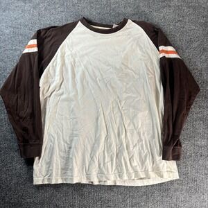 Point Zero Shirt Mens XL White Brown Raglan Stripe Long Sleeve Crew Neck Tee